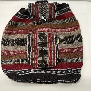 Artesanias Mr. Pinzon Woven Knit Artisan Boho Backpack Black Brown Multi